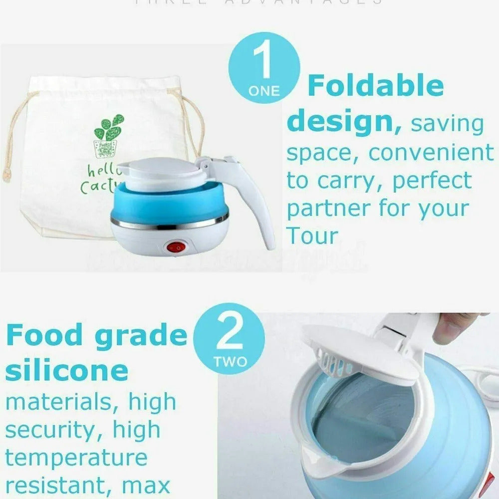 Fast Boiling 600ml Portable Foldable Electric Travel Kettle | Collapsible Silicone Water Boiler | Random Color