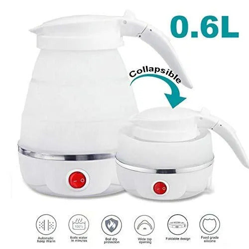 Fast Boiling 600ml Portable Foldable Electric Travel Kettle | Collapsible Silicone Water Boiler | Random Color