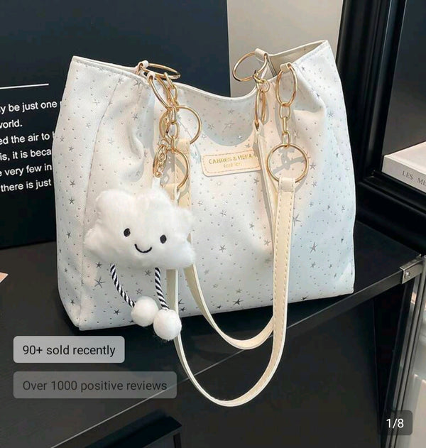 1pc Cloud Pendant Decor Colorful Star Pattern Polyester Fiber Large Capacity Zipper Fashion Shoulder Bag Suitable For Women's Daily Use (Imported)
