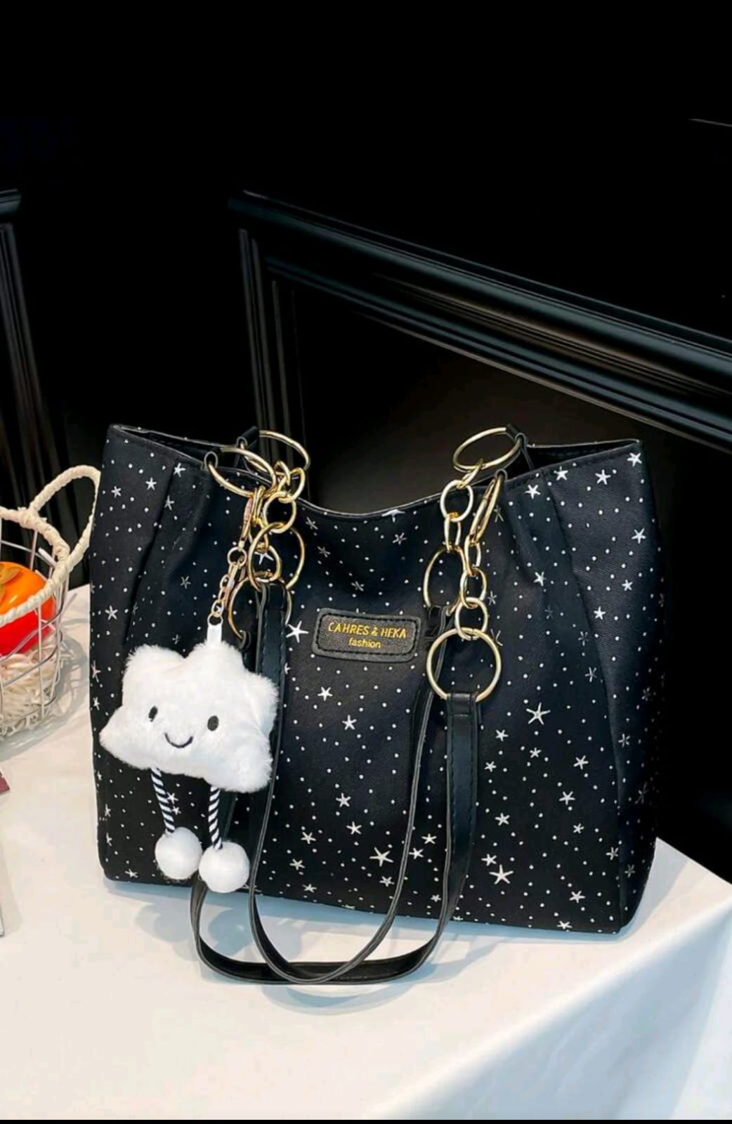 1pc Cloud Pendant Decor Colorful Star Pattern Polyester Fiber Large Capacity Zipper Fashion Shoulder Bag Suitable For Women's Daily Use (Imported)